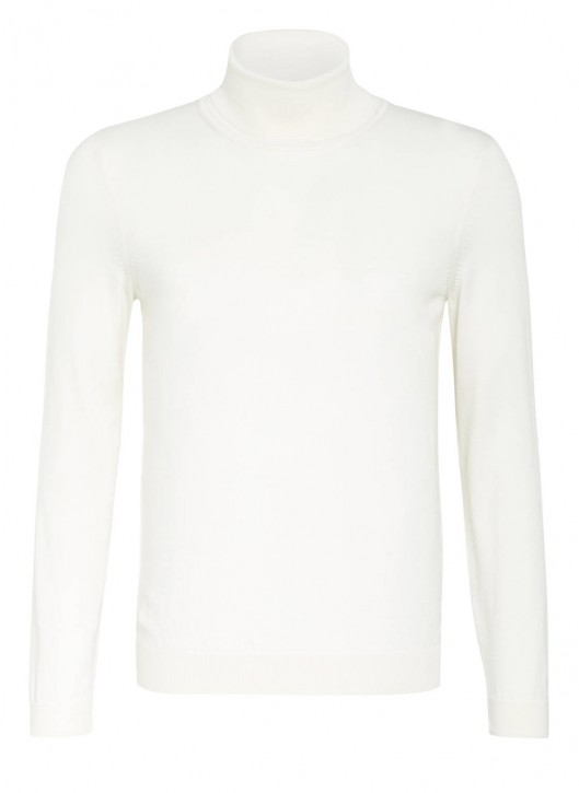 HUGO BOSS Rollkragenpullover MUSSO- P aus extrafeiner italienischer Merinowolle weiss 131