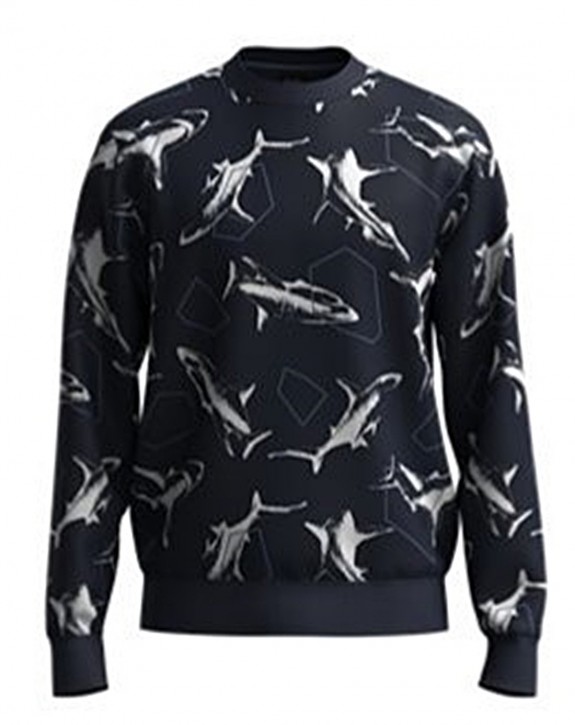 Hugo Boss Sweatshirt  WeBite aus French Terry mit all over Haifish Print blau 404
