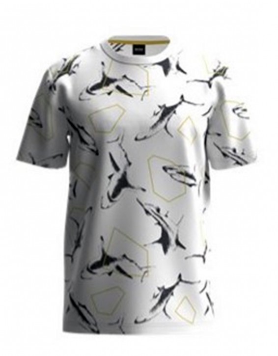Hugo Boss T-Shirt TShark aus strukturierter Baumwolle mit Haifisch-Print weiß XXXL