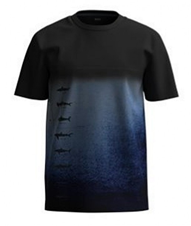 Hugo Boss Relaxed-Fit T-Shirt Tima 4 aus Pima-Baumwolle mit Haifisch Print schwarz 001 XXXL