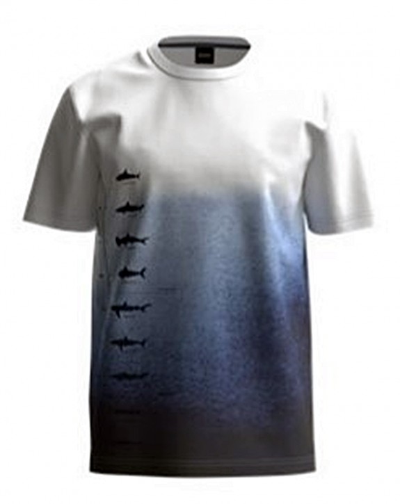 Hugo Boss Relaxed-Fit T-Shirt Tima 4 aus Pima-Baumwolle mit Haifisch Print weiß 100