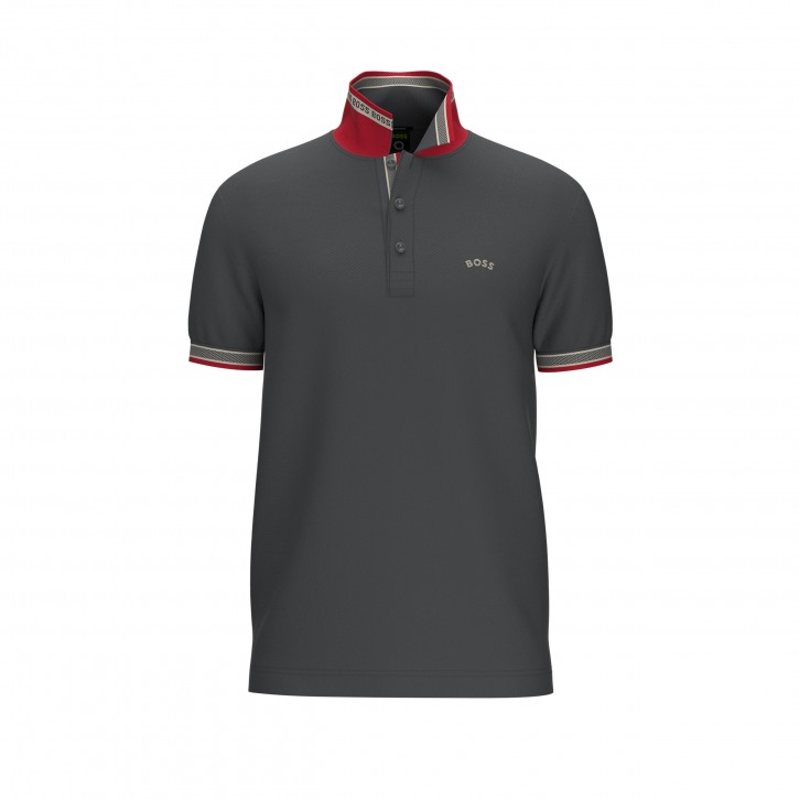 Hugo Boss Poloshirt Paddy aus Bio-Baumwolle mit geschwungenem Logo dunkelgrau 021
