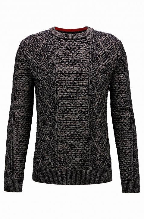 BOSS Pullover AKASELLY aus Baumwoll-Mix mit dreidimensionalem Zopfmuster grau 022