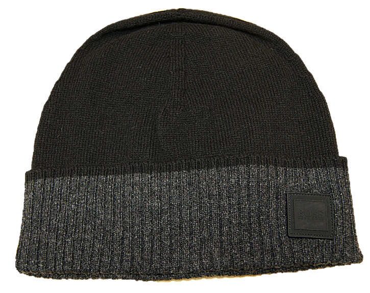 HUGO BOSS Feinstrick-Mütze AKOTAN mit geripptem Saumaufschlag schwarz 001