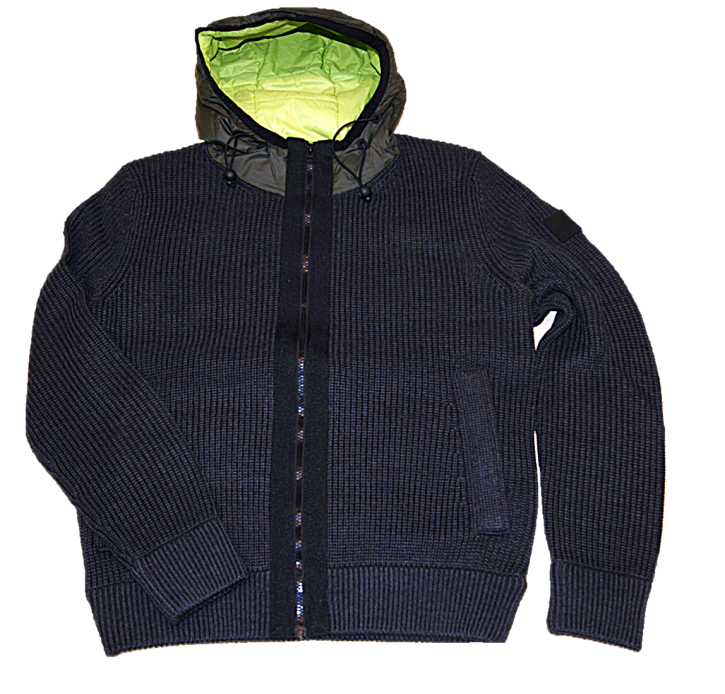 HUGO BOSS Grobstrick Jacke ALACHITE  mit Kaputze und Nyloneinsätzen anthrazit 039