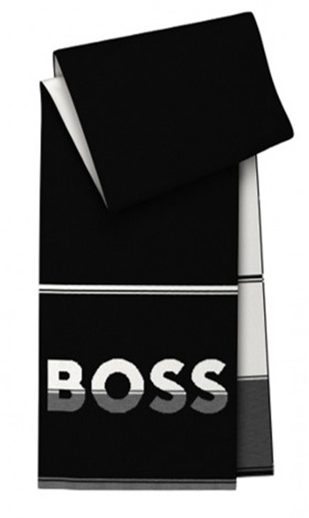 Hugo Boss Schal Aloki_Scarf mit Logo und Streifen aus weichen Wollgemisch schwarz 001