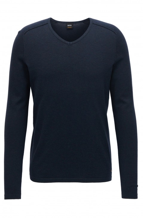 BOSS ORANGE Pullover Ameross aus gestrickter Baumwolle mit V-Ausschnitt und Paspel-Details Farbe dunkelblau 404