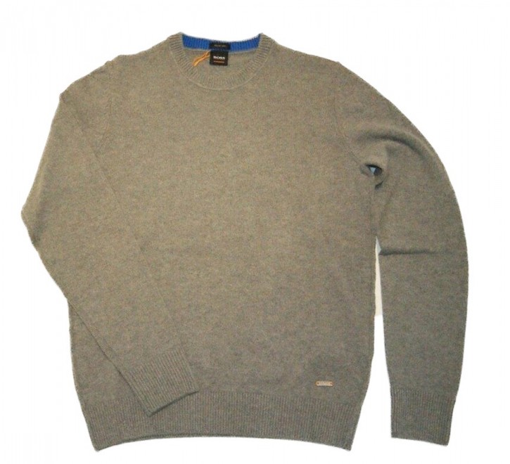 BOSS Pullover AMITROVO mit Rundhalsausschnitt aus italienischem Material-Mix mit Baumwolle und Wolle grau 051