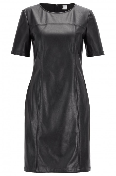 BOSS Hemdblusenkleid ARIEKE aus Kunstleder mit Nahttaschen schwarz