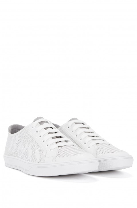 BOSS Ledersneaker Attitude_Tenn_lux im Tennisschuh-Stil mit Loch-Details weiss