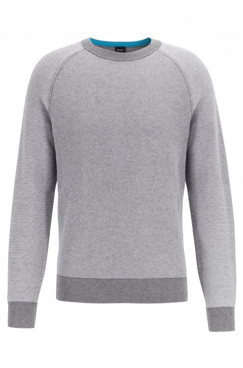 HUGO BOSS Pullover AVIVIO aus feinem Baumwoll-Jacquard mit Wolle grau 051