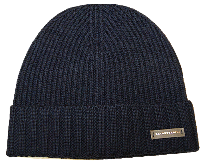 BALDESSARINI Mütze ENZO aus gerippter Wolle mit Leder Logo-Aufnäher dunkelblau 6300