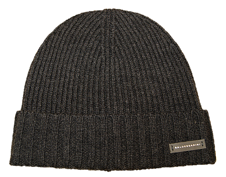 BALDESSARINI Mütze ENZO aus gerippter Wolle mit Leder Logo-Aufnäher grau 9209