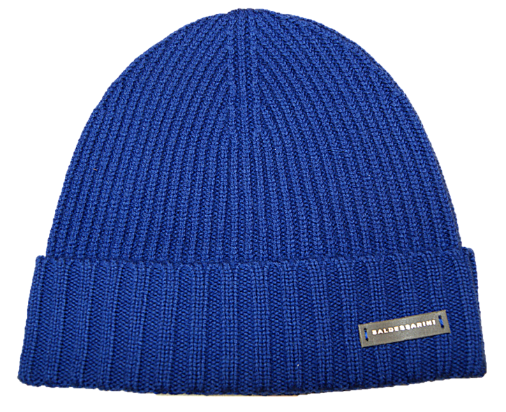 BALDESSARINI Mütze ENZO aus gerippter Wolle mit Leder Logo-Aufnäher yves blue 6213