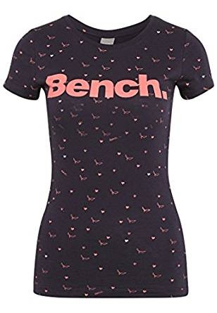 Bench Damen T-Shirt AOP Logo Tee mit Allover-Print Vogelprint dunkelblau 1464 S