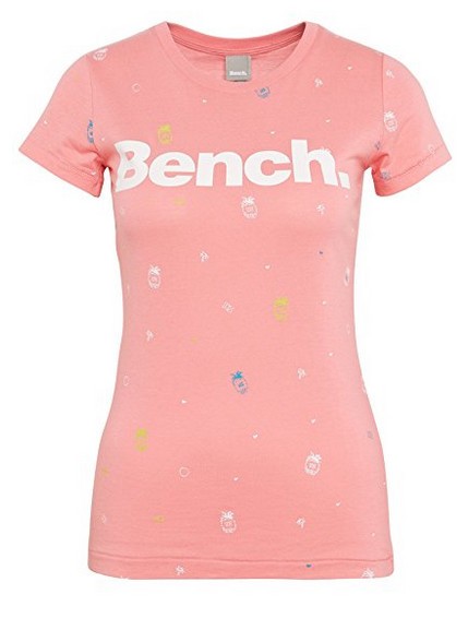 Bench Damen T-Shirt AOP Logo Tee mit Allover-Ananasprint pink 1457