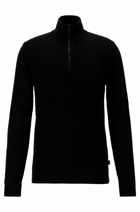 BOSS Pullover BIZZINO aus Schurwolle mit Troyerkragen schwarz 001