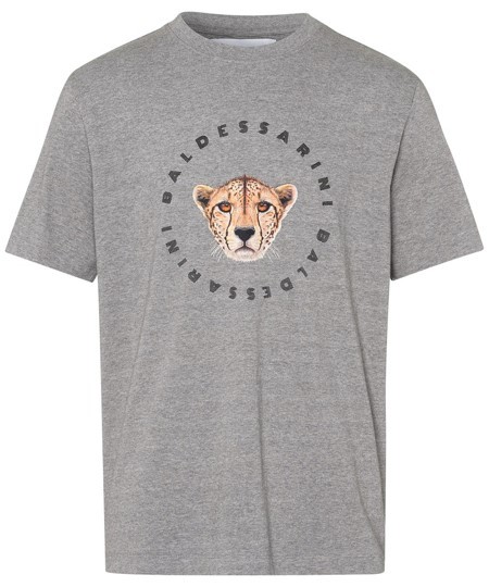 Baldessarini  Herren T-shirt BLD-Tomek T-Shirt 1/2 Arm, großer Print "Leo-Kopf & Baldessarini" auf der Brust grau 9527
