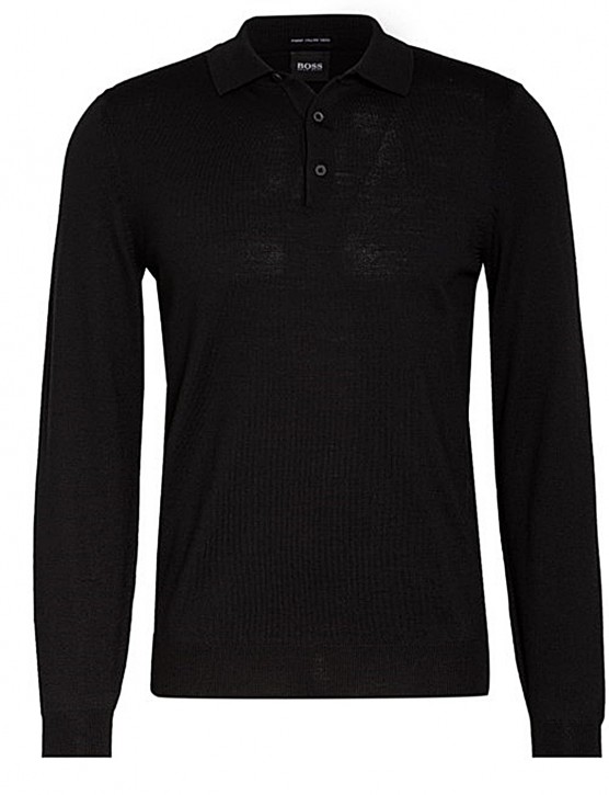 Hugo Boss Longsleeve-Poloshirt BONO aus italienischer Schurwolle schwarz 001