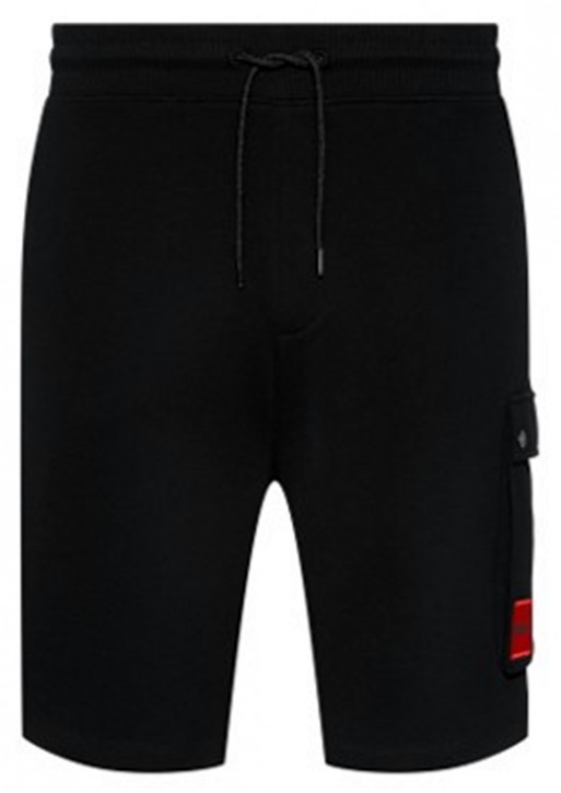 Hugo Men Baumwoll-Shorts aus French-Terry mit rotem Logo-Label Dizzi222 schwarz 001