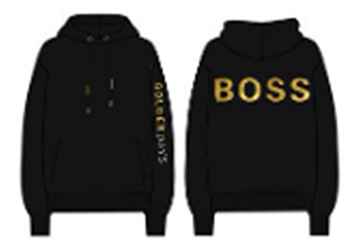 Hugo Boss Damen Kapuzenpulli C_Eustice_Gold mit Goldbuchstaben am Arm schwarz 001 S