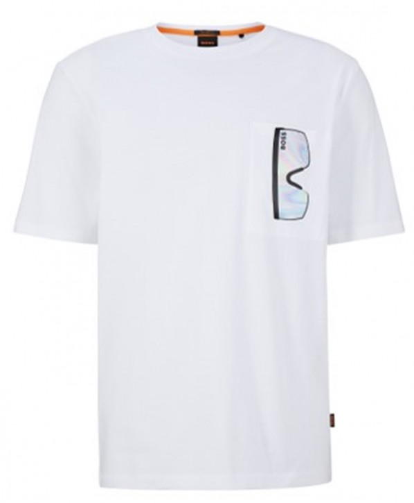 Boss Relaxed-Fit T-Shirt TeeVibes aus Baumwolle mit Print auf Vorder- und Rückseite weiß 101 XXXL