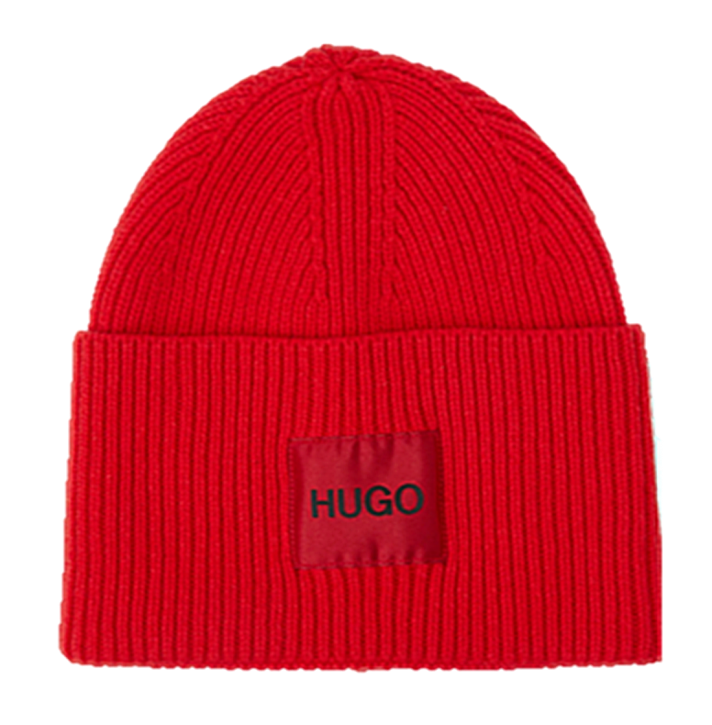 HUGO Unisex-Mütze Xaff 3 aus Woll-Mix mit HUGO Logo-Label rot 693
