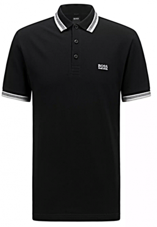 HUGO BOSS Poloshirt Paddy aus Baumwoll-Piqué mit Streifen an Kragen und Ärmelbündchen Schwarz 001