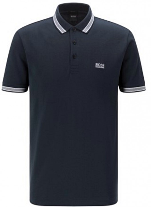 HUGO BOSS Poloshirt Paddy aus Baumwoll-Piqué mit Streifen an Kragen und Ärmelbündchen dunkelblau 414