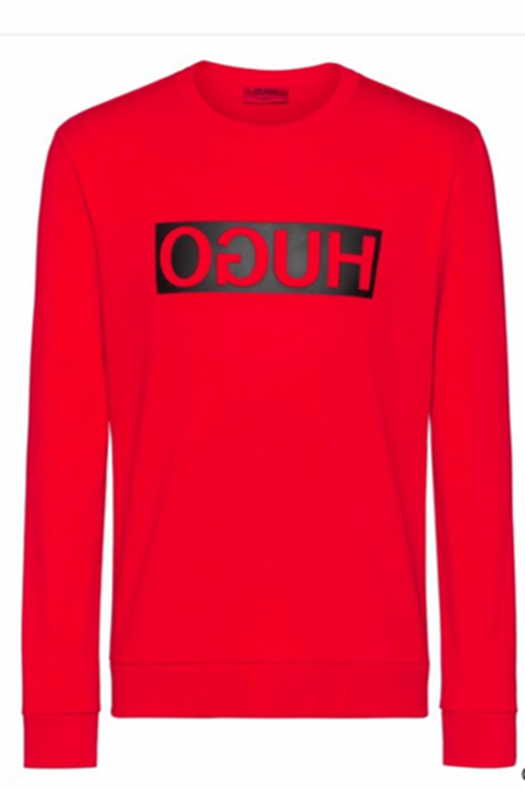 HUGO Sweatshirt DICAGO194 aus Baumwolle mit spiegelverkehrtem Logo-Print rot 693