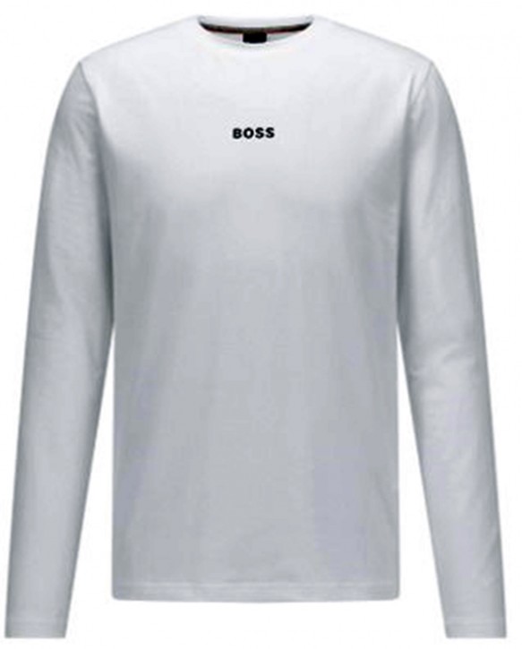 Hugo Boss Longsleeve TChark 1 aus Stretch-Baumwolle mit fünflagigem Logo weiß 100