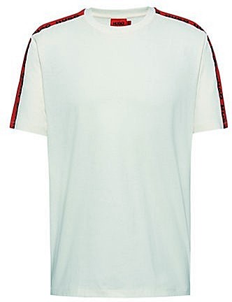 HUGO HERREN T-Shirt Derregio mit Logo Tapeband an den Ärmeln Weiß 107