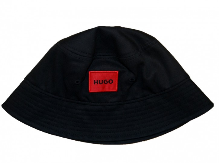 HUGO Fischerhut MEN-X555-1_T aus Twill mit rotem Logo-Label Schwarz 001