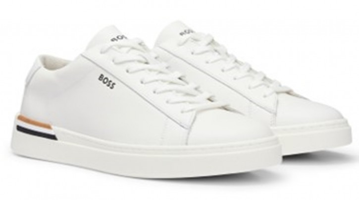 Boss Sneakers Clint_Tenn_lt aus Leder mit Signature-Streifen und Schnürung weiß 100