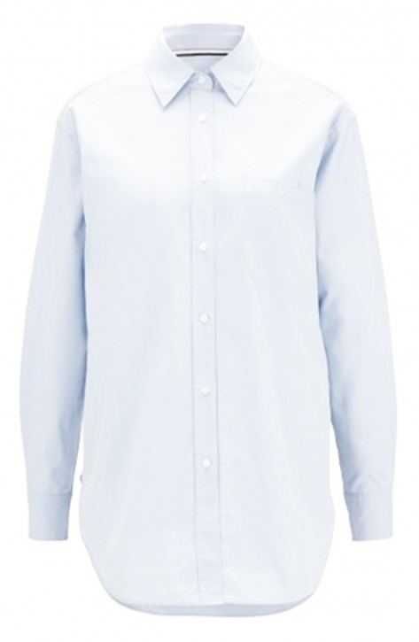 Hugo Boss Relaxed-Fit Bluse C_BOSTUCCI aus Baumwoll-Popeline mit Logo-Stickerei  weiß 100