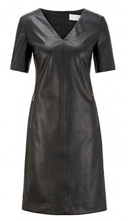 HUGO BOSS Etuikleid C_Dalegyaus Stretch-Kunstleder mit Reißverschluss-Details