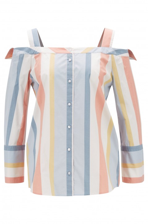 BOSS Schulterfreie Regular-Fit Bluse CALORIA aus gestreifter Stretch-Baumwoll  967