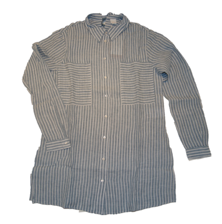 BOSS Regular Fit Leinen Streifen Bluse CATEA mit Brusttasche blau 439