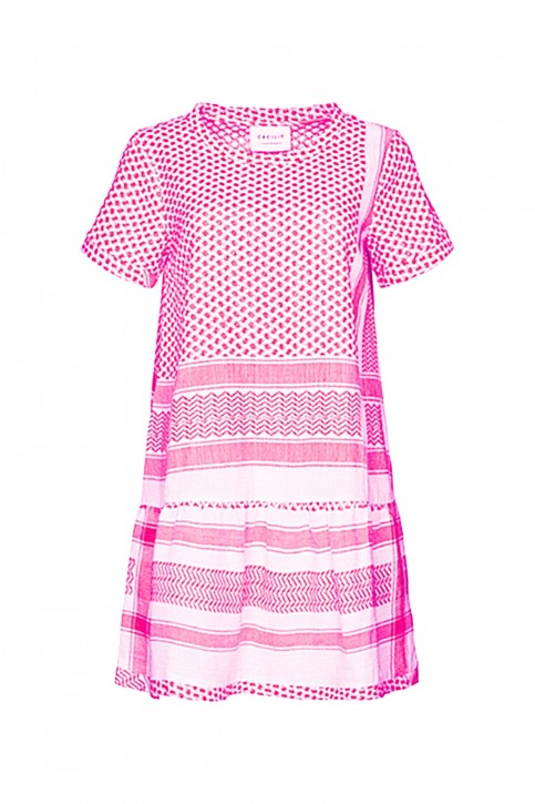 CECILIE COPENHAGEN Kleid 2, O, mit kurzen Ärmeln in Kufiaymuster rosa 250