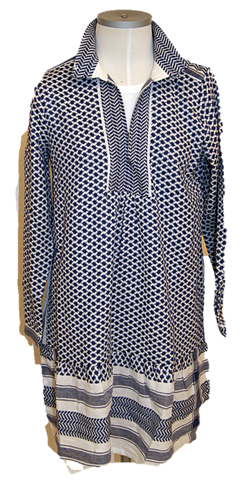 CECILIE COPENHAGEN Kleid LYNETTED RESS mit 3/4 Ärmeln und Polokragen in Kufiaymuster blau 245