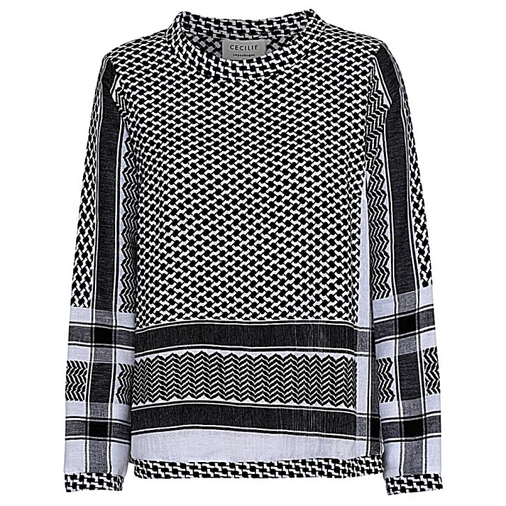 CECILIE COPENHAGEN Damen SHIRT O LONG  SLEEVES mit Kufiaymuster 150 Black Stone