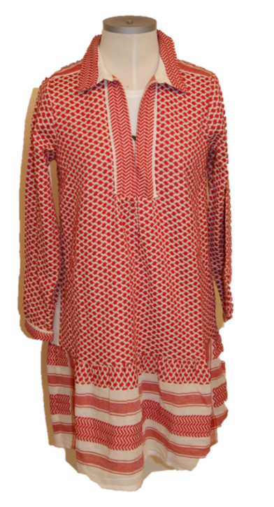 CECILIE COPENHAGEN Kleid LYNETTED RESS mit 3/4 Ärmeln und Polokragen in Kufiaymuster rot 253 S