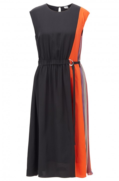 BOSS Seidenkleid CHANTI_1 mit D-Ring-Gürtel und Schlüssellochausschnitt