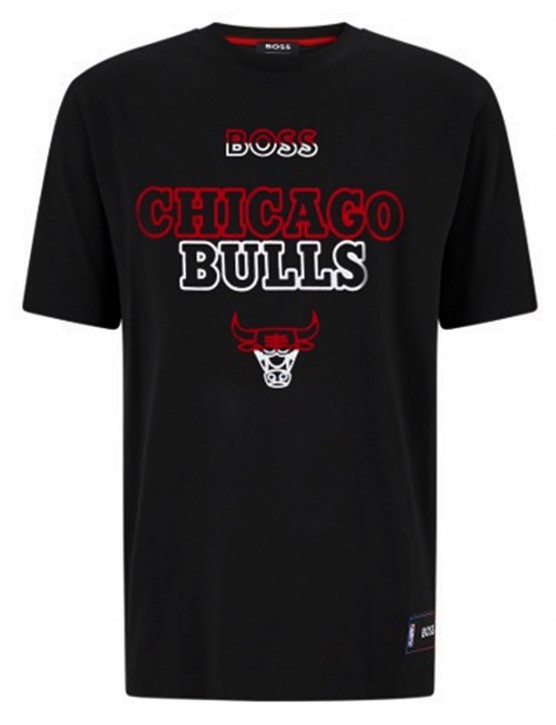 Boss T-Shirt aus Stretch-Baumwolle T_Basket_4_NBA mit Flockdruck-Logo der Kooperation