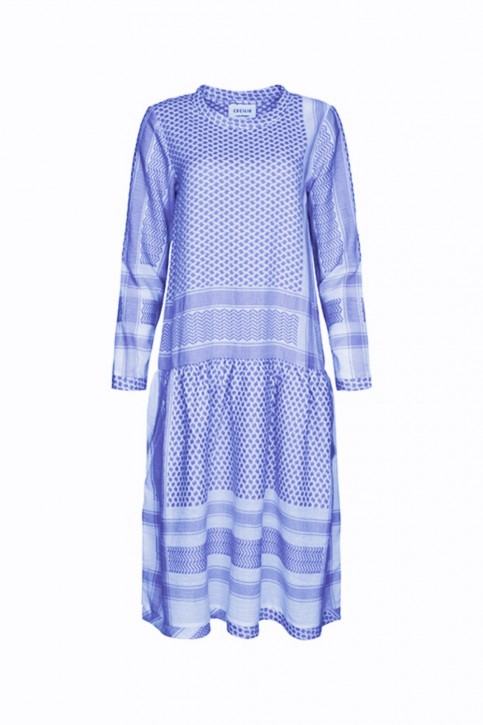 CECILIE COPENHAGEN Kleid JOSEFINE DRESS mit Langen Ärmeln in Kufiaymuster blau 245 S