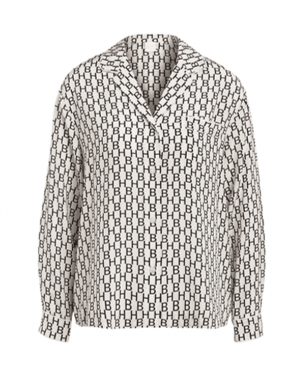 BOSS Seiden Bluse CRAI mit Hugo Boss Logo Muster Farbe creme / schwarz 960