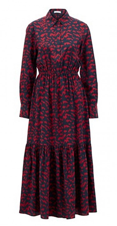 HUGO BOSS Bedrucktes Hemdblusenkleid C_Desterik mit geraffter Taille und Poloblende