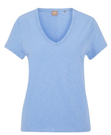 Boss T-Shirt C_Eslenza aus strukturierter Bio-Baumwolle mit V-Ausschnitt blau 472