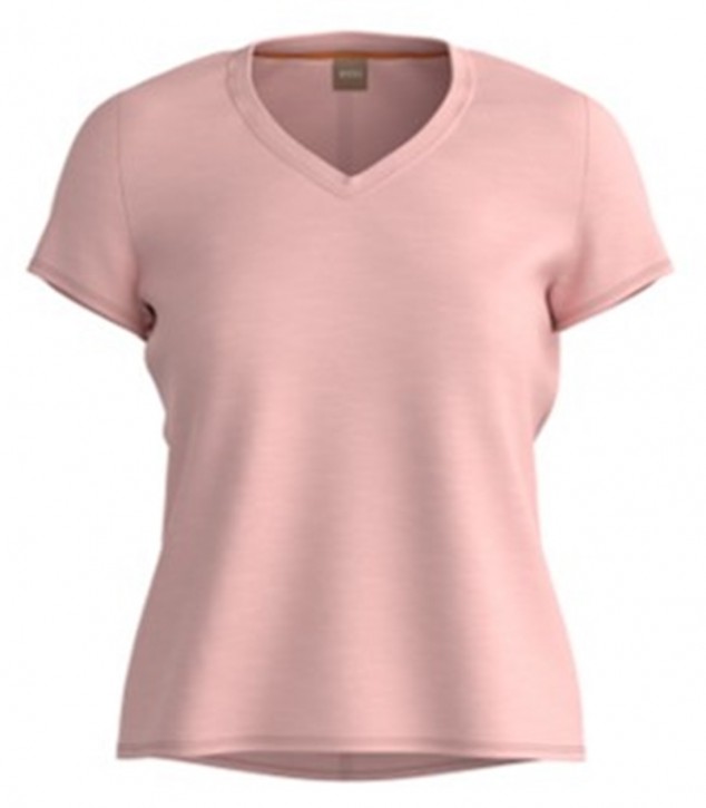 Boss T-Shirt C_Eslenza aus strukturierter Bio-Baumwolle mit V-Ausschnitt rosa 676
