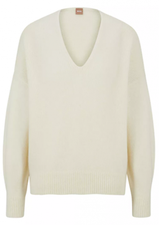Hugo Boss Relaxed-Fit Pullover Pullover C_Fondianan mit Alpaka-Anteil und V-Ausschnitt weiß 118 S